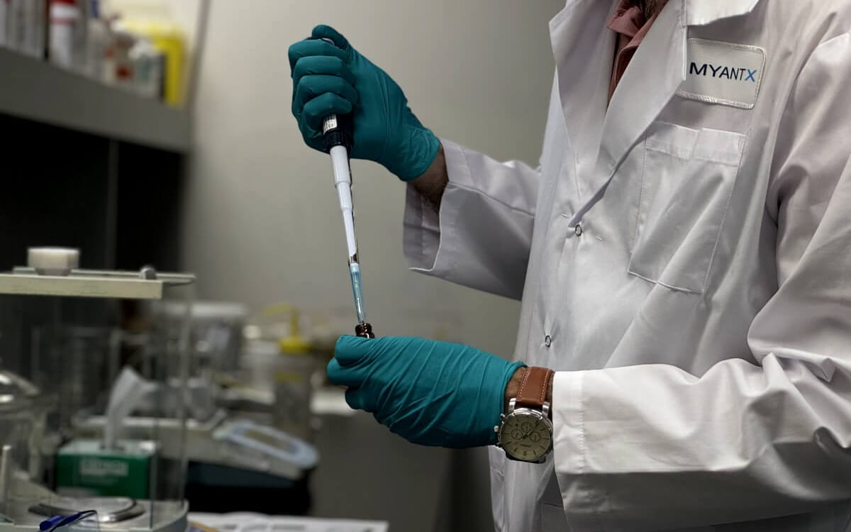 A MyantX scientist performing materials analysis at the bench