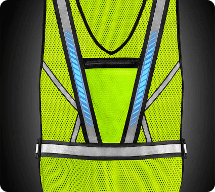 An advanced smart neon yellow safety vest equipped with Skiin technology.
